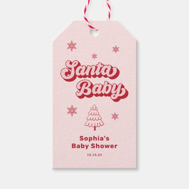 Pink Santa Baby Weihnachtsdusche Gefallen Geschenkanhänger (Vorderseite)