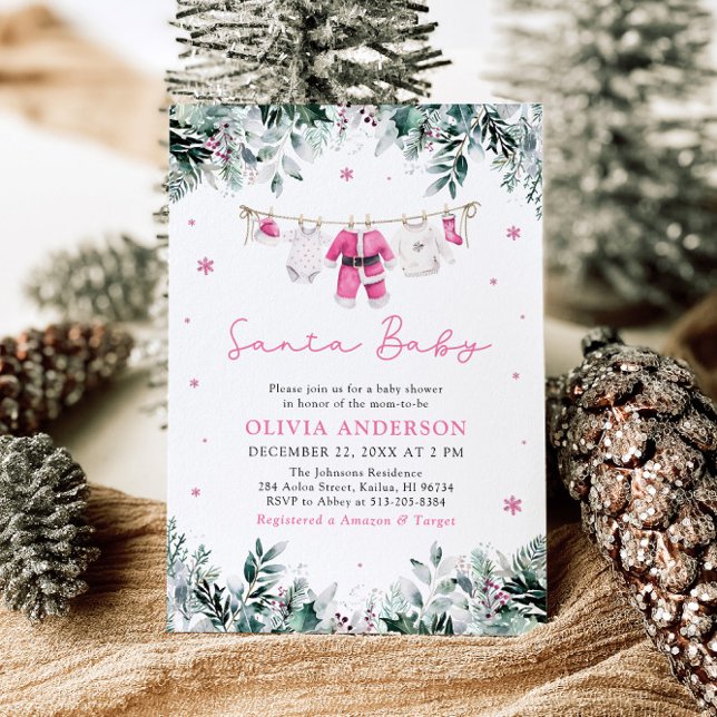 Pink Santa Baby Weihnachtskleidung Kinderdusche Einladung (Von Creator hochgeladen)