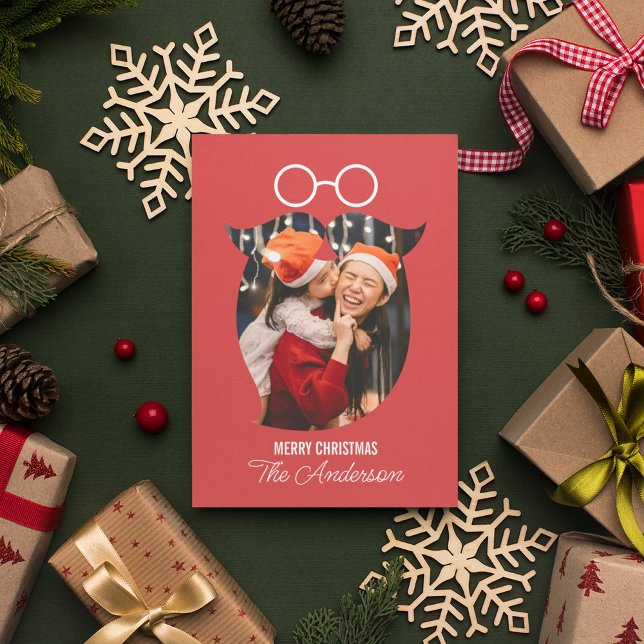 Pink Santa Beard mit Brille Foto Weihnachten Karte (Von Creator hochgeladen)