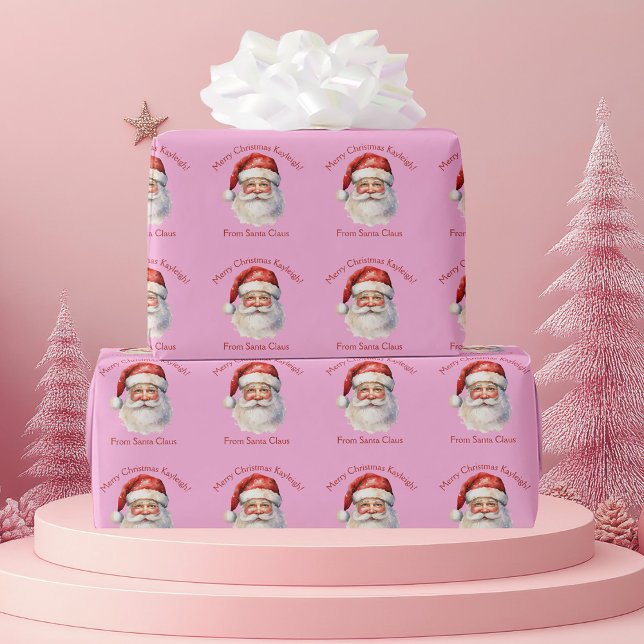 Pink Santa Claus Personalisiert Girls Weihnachten Geschenkpapier (Von Creator hochgeladen)