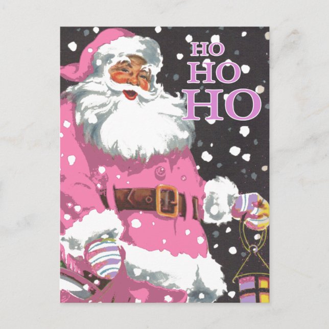 Pink Santa Claus Weihnachtskarte Feiertagspostkarte (Vorderseite)
