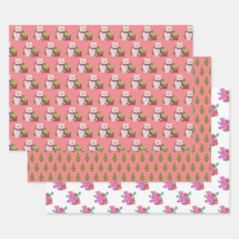Pink Santa Claus Weihnachtswrapping Paper Geschenkpapier Set