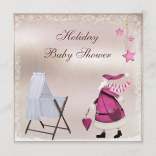 Pink Santa & Crib Girl's Holiday Baby Dusche Einladung