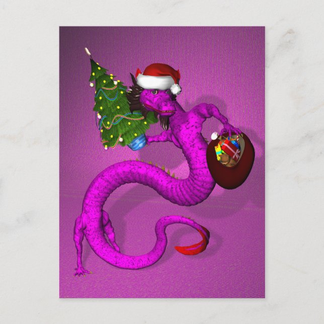 Pink Santa Dragon Feiertagspostkarte (Vorderseite)