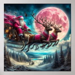 Pink Santa Im Flugzeug Poster