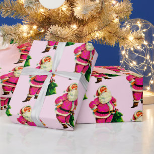 Pink Santa in Pale Pink Weihnachtswrapping Papier Geschenkpapier