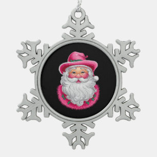Pink Santa Retro Weihnachten Matching Family Party Schneeflocken Zinn-Ornament