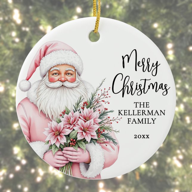 Pink Santa Weihnachten Keramik Ornament (Pink Santa Merry Christmas Ceramic Ornament)