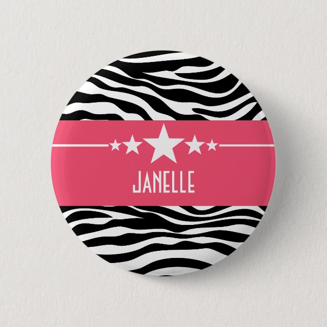 Pink Sassy Star Zebra Button (Vorderseite)