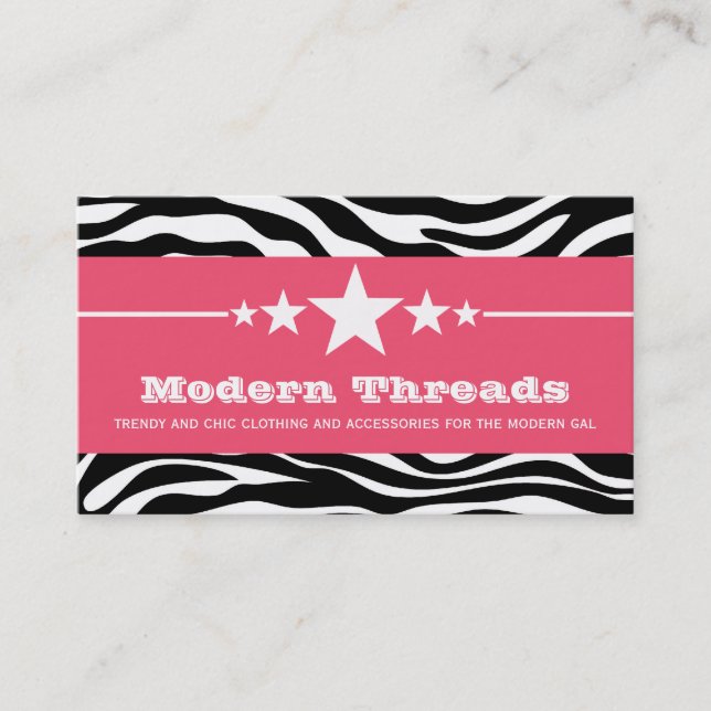 Pink Sassy Star Zebra Print Business Card Visitenkarte (Vorderseite)