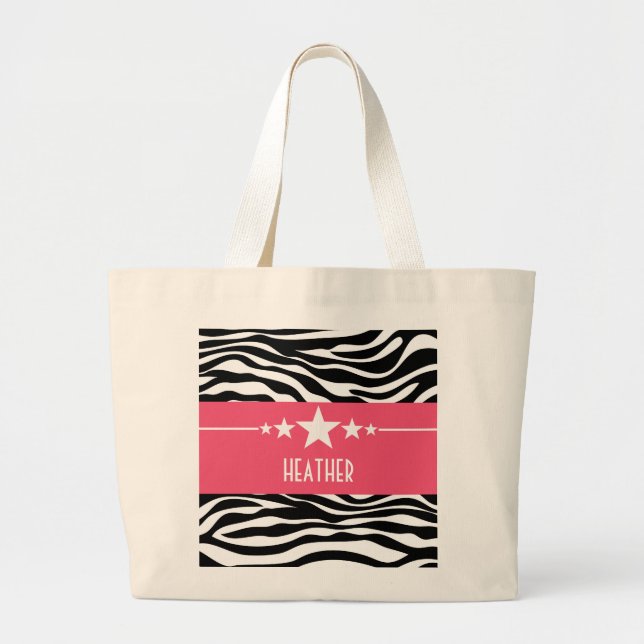 Pink Sassy Star Zebra Tote Bag Jumbo Stoffbeutel (Vorne)