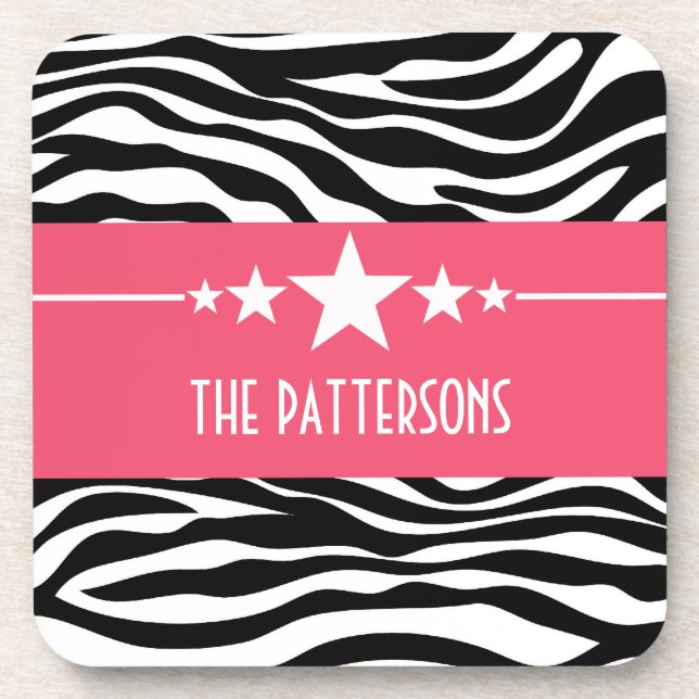 Pink Sassy Star Zebra Untersetzer Set (Vorderseite)