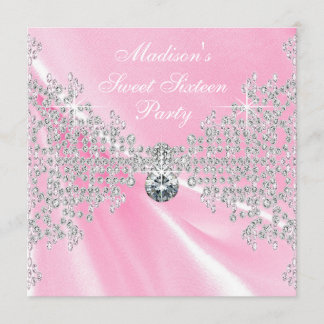 Pink Satin Diamonds Pink Sweet 16 Geburtstagsparty Einladung