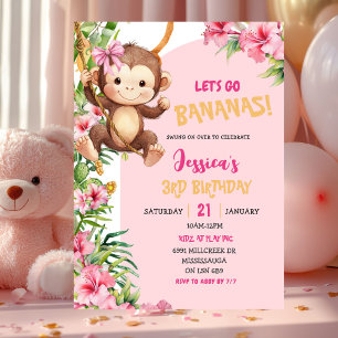 Pink Savannah-Affe Lass uns Bananen-Geburtstag fei Einladung