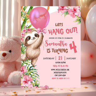 Pink Savannah Faultier Lass uns zum Geburtstag fei Einladung