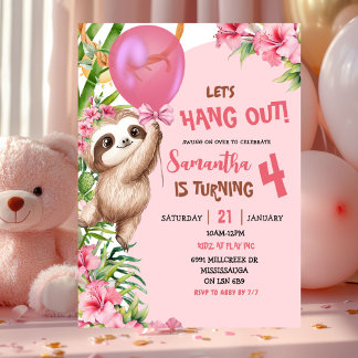 Pink Savannah Faultier Lass uns zum Geburtstag fei Einladung