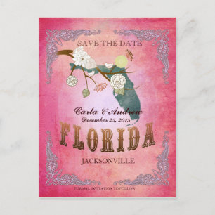 Pink Save the Date - Florida Karte mit hübschen Vö