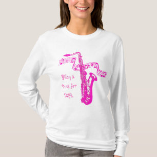 Pink Saxophon & Notes spielen eine Melodie für das T-Shirt