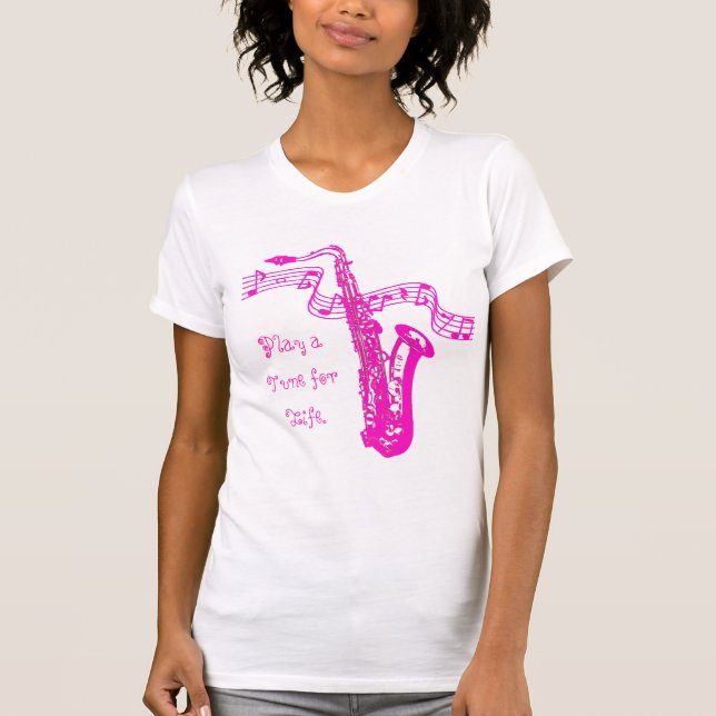 Pink Saxophon & Notes spielen eine Melodie für das T-Shirt (Vorderseite)