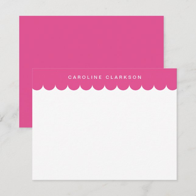 Pink Scallop Border Modern Stationer Notizkarte Einladung (Vorne/Hinten)
