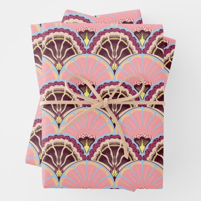 Pink Scallop Wrapping Paper Flat Sheet Set of 3 Geschenkpapier Set (Beispiel)