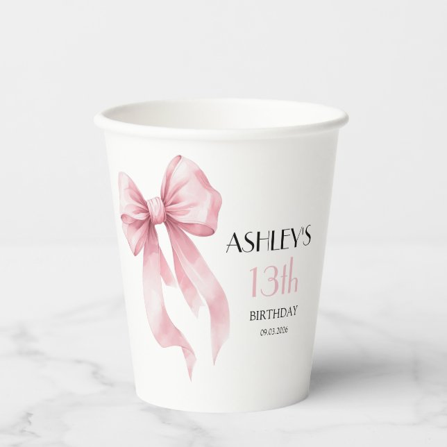 Pink Schleife Geburtstag für Mädchen Pappbecher (Vorderseite)