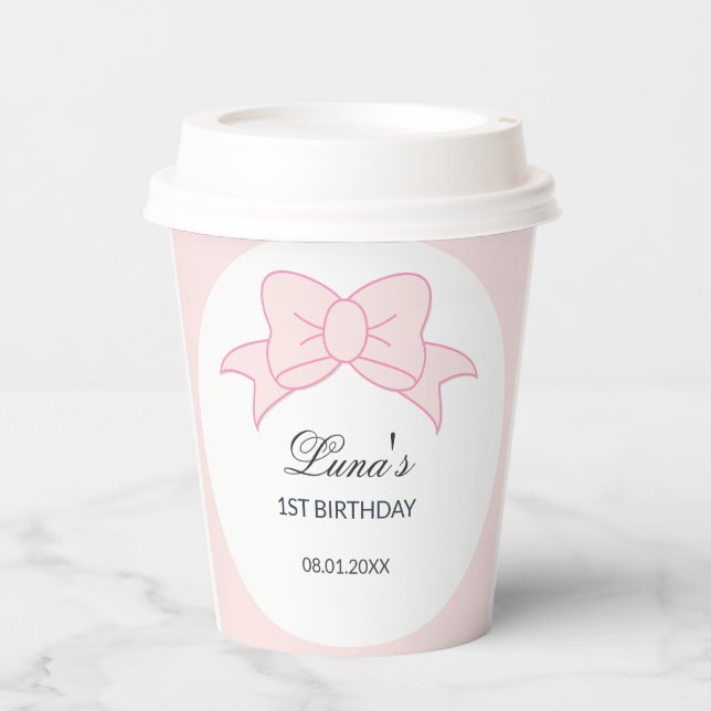 Pink Schleife Mädchen Kinder 1. Geburtstag  Pappbecher (Vorderseite)