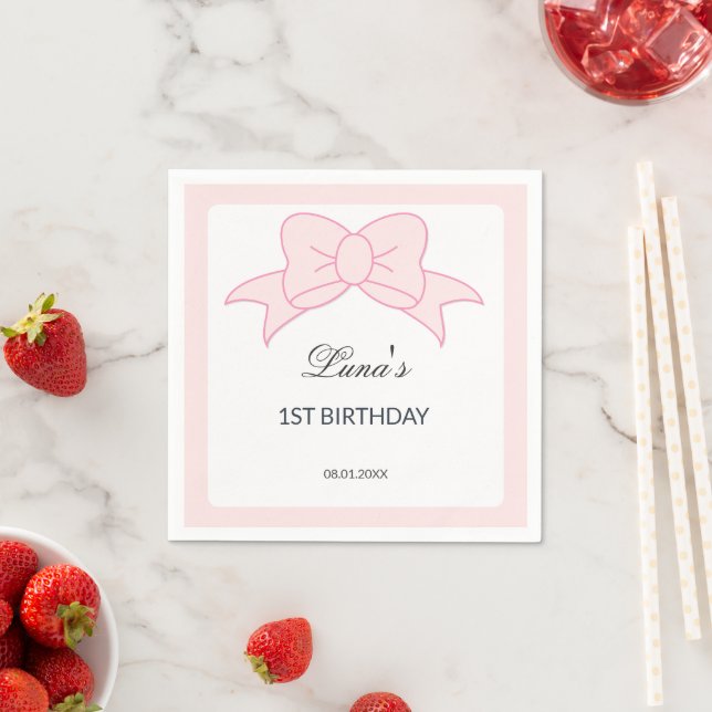 Pink Schleife Mädchen Kinder 1. Geburtstag  Serviette (Beispiel)