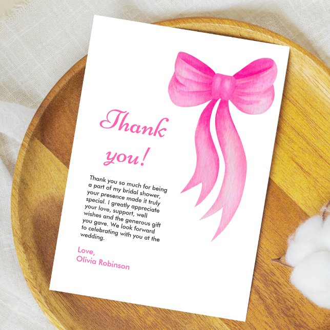 Pink Schleife Sie knüpft den Knoten Junggesellinne Dankeskarte (Pink Bow She's Tying the Knot Bridal Shower Thank You Card   )