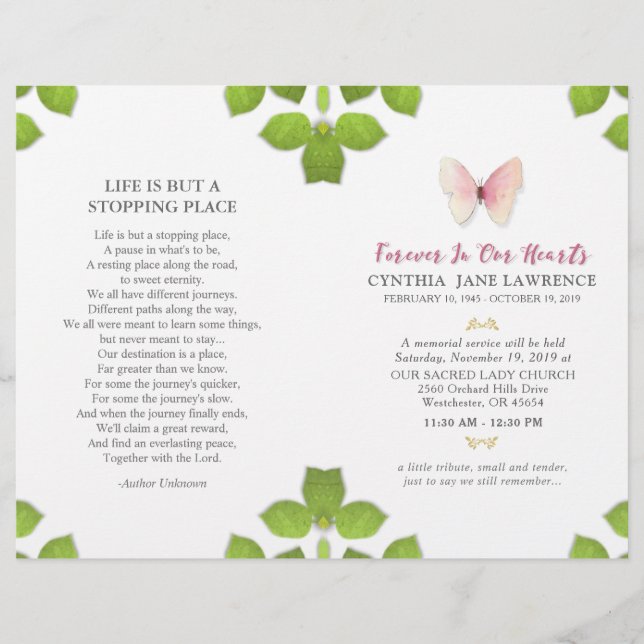 Pink-Schmetterling-Beerdigungsprogramm (Vorderseite)