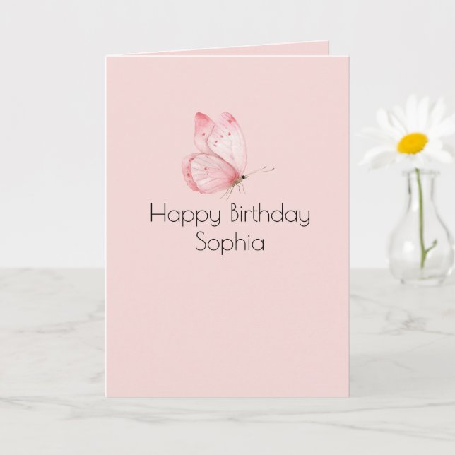 Pink-Schmetterlings-Geburtstag Karte (Kleine Pflanze)