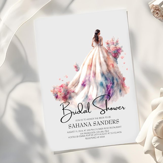 Pink Schönes blumengeschmücktes Hochzeitskleid Bra Einladung (Von Creator hochgeladen)