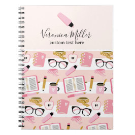 Pink School Girl Notebook mit bearbeitbarem Namen Notizblock