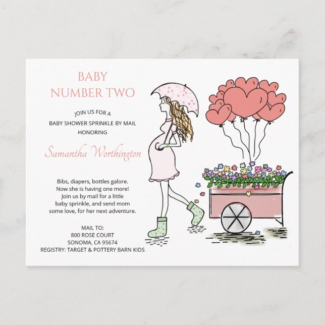 Pink Schwangere Mama Sprinkle Dusche per Post Einladungspostkarte (Vorderseite)