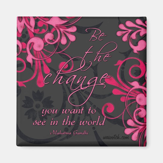 Pink Schwarz Abstrakt Floral Inspiration Magnet (Vorne)