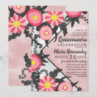 Pink Schwarz Akryllische Wasserfarbe Quinceañera