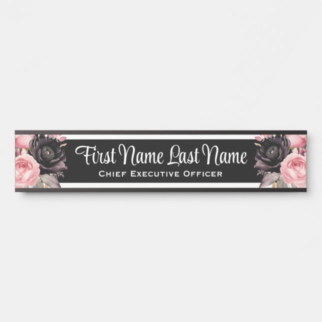 Pink Schwarz Floral Office Türschilder Name Plate Türschild (Vorderseite )