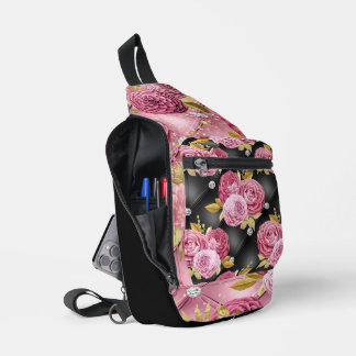 PINK & SCHWARZ GESTUFT AUSSEHEN PATTER UND BLUME CROSSBODY BAG
