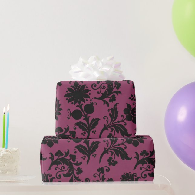 Pink-schwarz-gotische Blume Muster Halloween Geschenkpapier (Partygeschenke)
