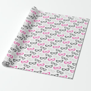 Pink, Schwarz & Grau Brillen & Lashes Geschenkpapier