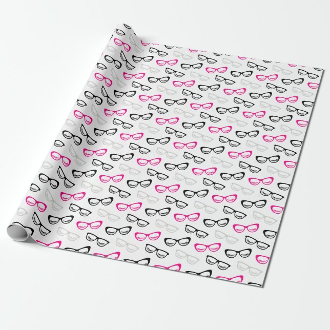 Pink, Schwarz & Grau Brillen & Lashes Geschenkpapier (Ungerollt)