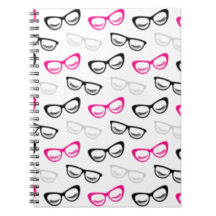 Pink, Schwarz & Grau Brillen & Lashes Notizblock