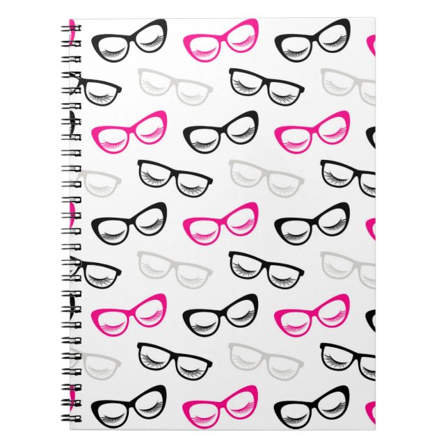 Pink, Schwarz & Grau Brillen & Lashes Notizblock (Vorderseite)