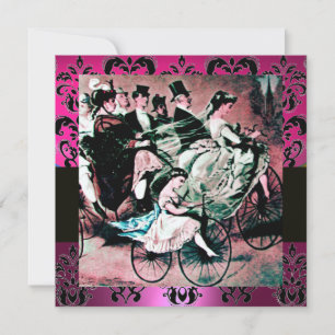 PINK, SCHWARZ, LILA DAMASK-MONOGRAMM, weiß, fuchsi Einladung