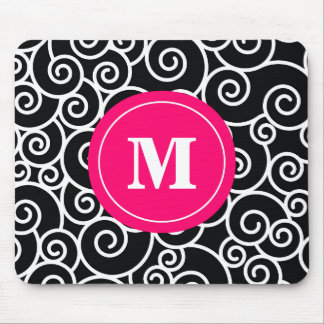 Pink-Schwarz-Strudel-Monogramm-Mausunterlage Mousepad