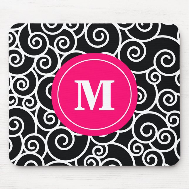 Pink-Schwarz-Strudel-Monogramm-Mausunterlage Mousepad (Vorne)