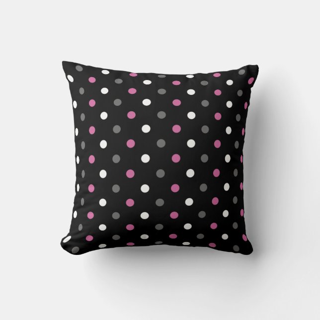Pink, Schwarz und Grau Polka Dot Kissen (Vorderseite)