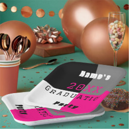 Pink, Schwarz und Weiß-Graduierungspartei pa Pappteller