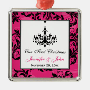 Pink Schwarz-weiß Chandelier Scroll 1. Weihnachten Ornament Aus Metall
