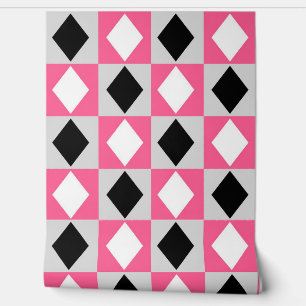 Pink Schwarz-weiß Diamond Rhombus Tapete